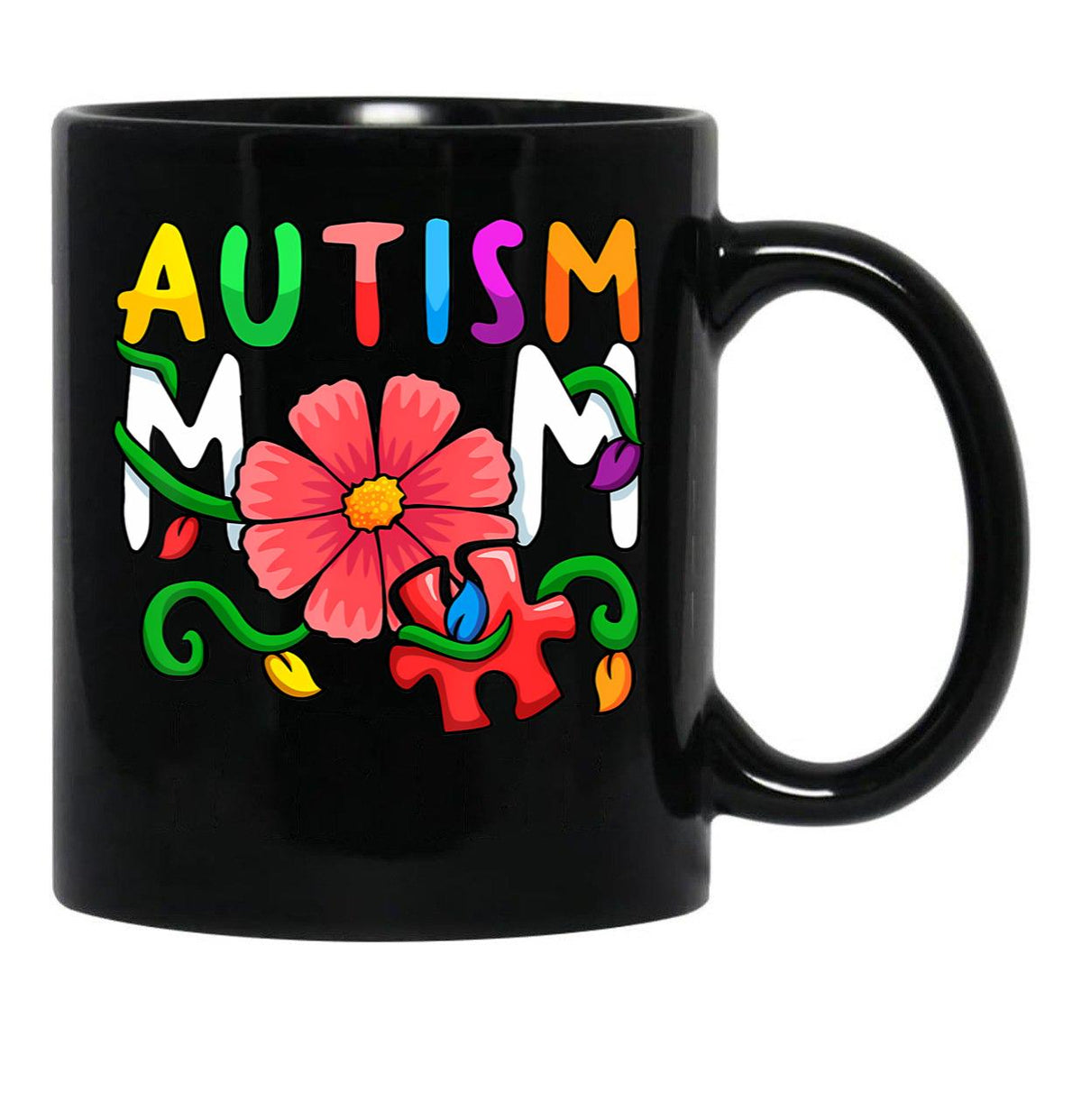 Autism Mom Awareness Autism Mom Support Puzzle Funny Black Coffee Mug, Gift Coffee Mug - Black