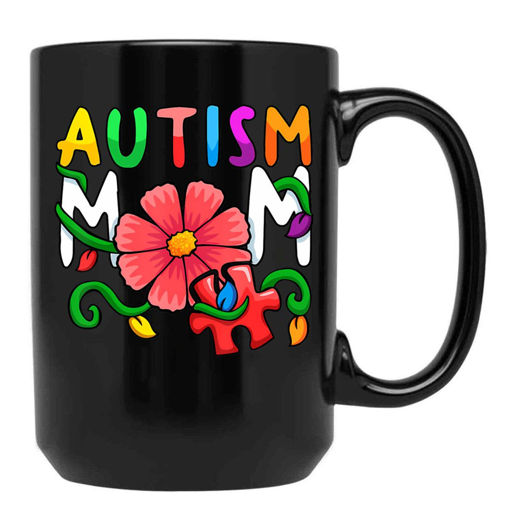 Autism Mom Awareness Autism Mom Support Puzzle Funny Black Coffee Mug, Gift Coffee Mug