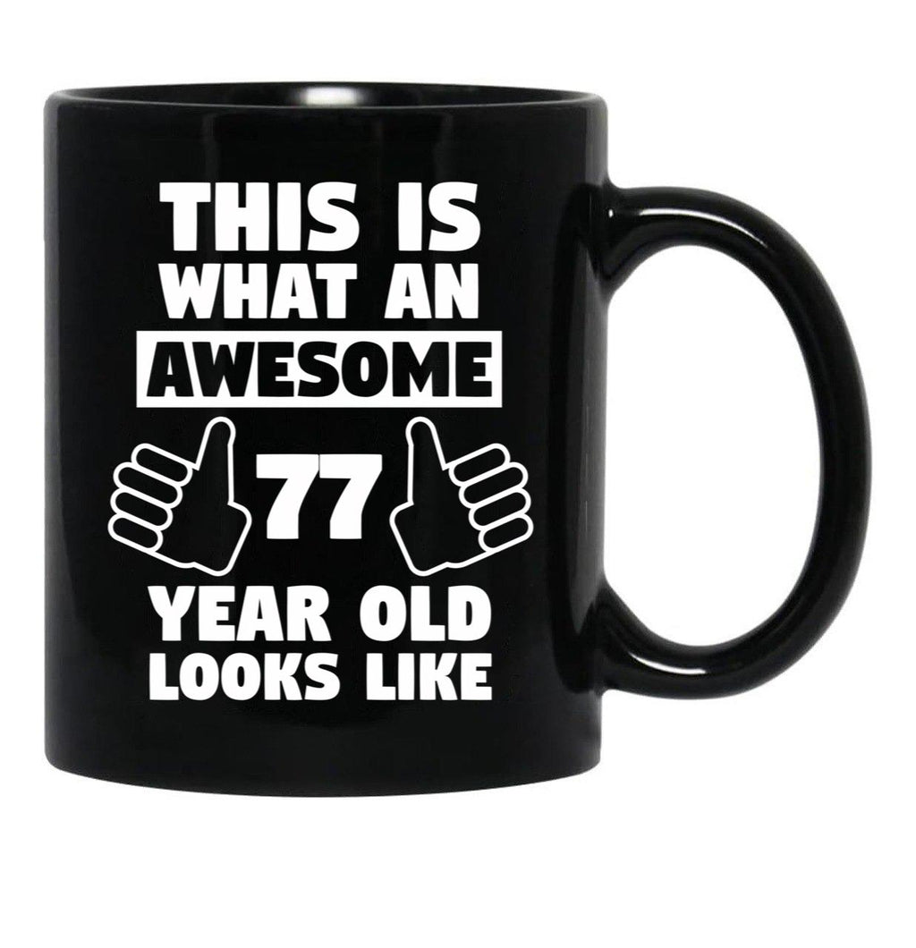 Aweseome 77 Year Old 77Th Birthday Gift Black Coffee Mug, Gift Coffee Mug - Black
