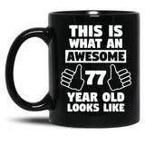 Aweseome 77 Year Old 77Th Birthday Gift Black Coffee Mug, Gift Coffee Mug - Black