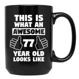 Aweseome 77 Year Old 77Th Birthday Gift Black Coffee Mug, Gift Coffee Mug