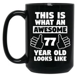 Aweseome 77 Year Old 77Th Birthday Gift Black Coffee Mug, Gift Coffee Mug
