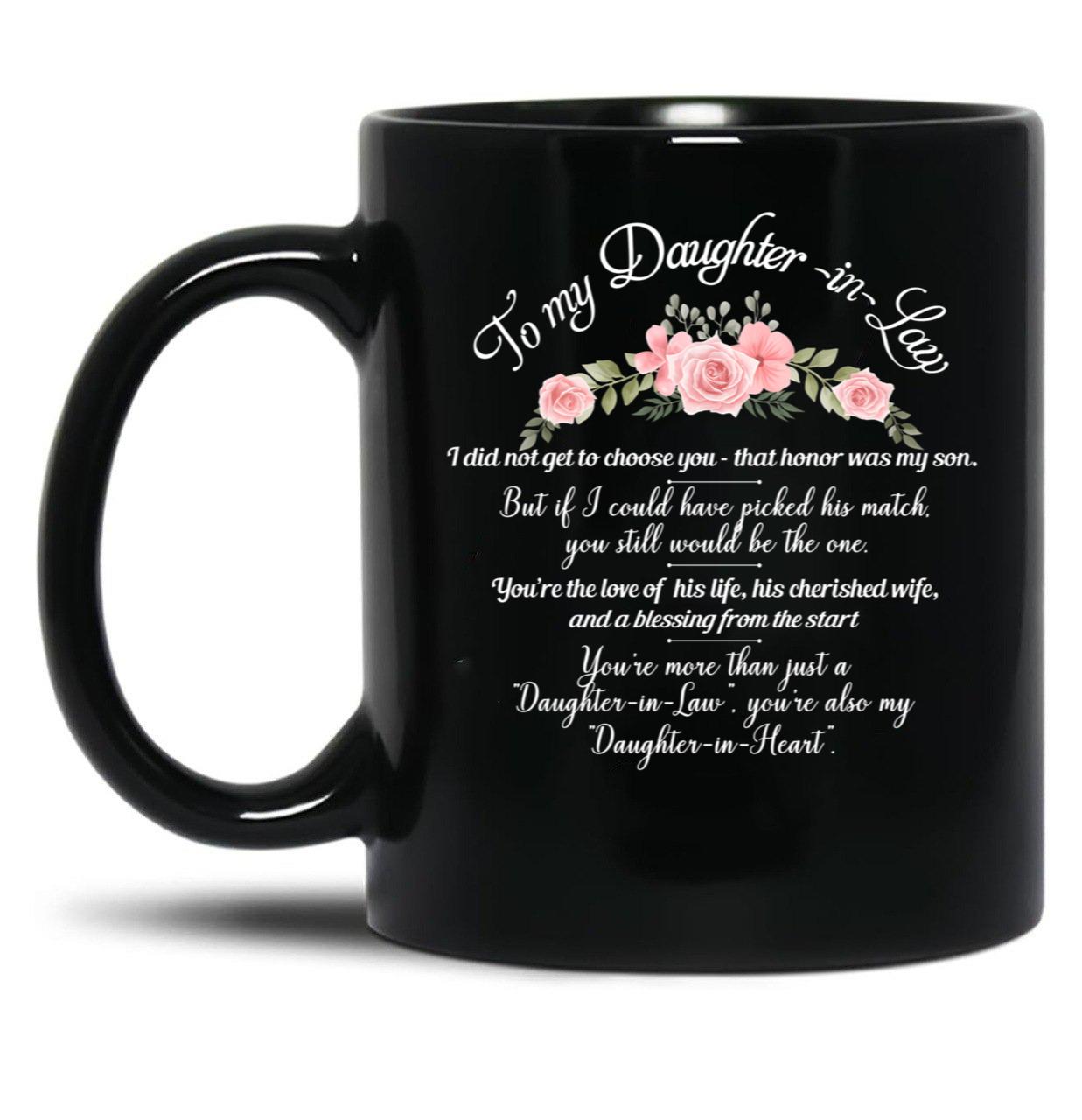 Awesome Flowers Daughter In Law From Mother In Law Floral Birthday Mug Black Coffee Mug