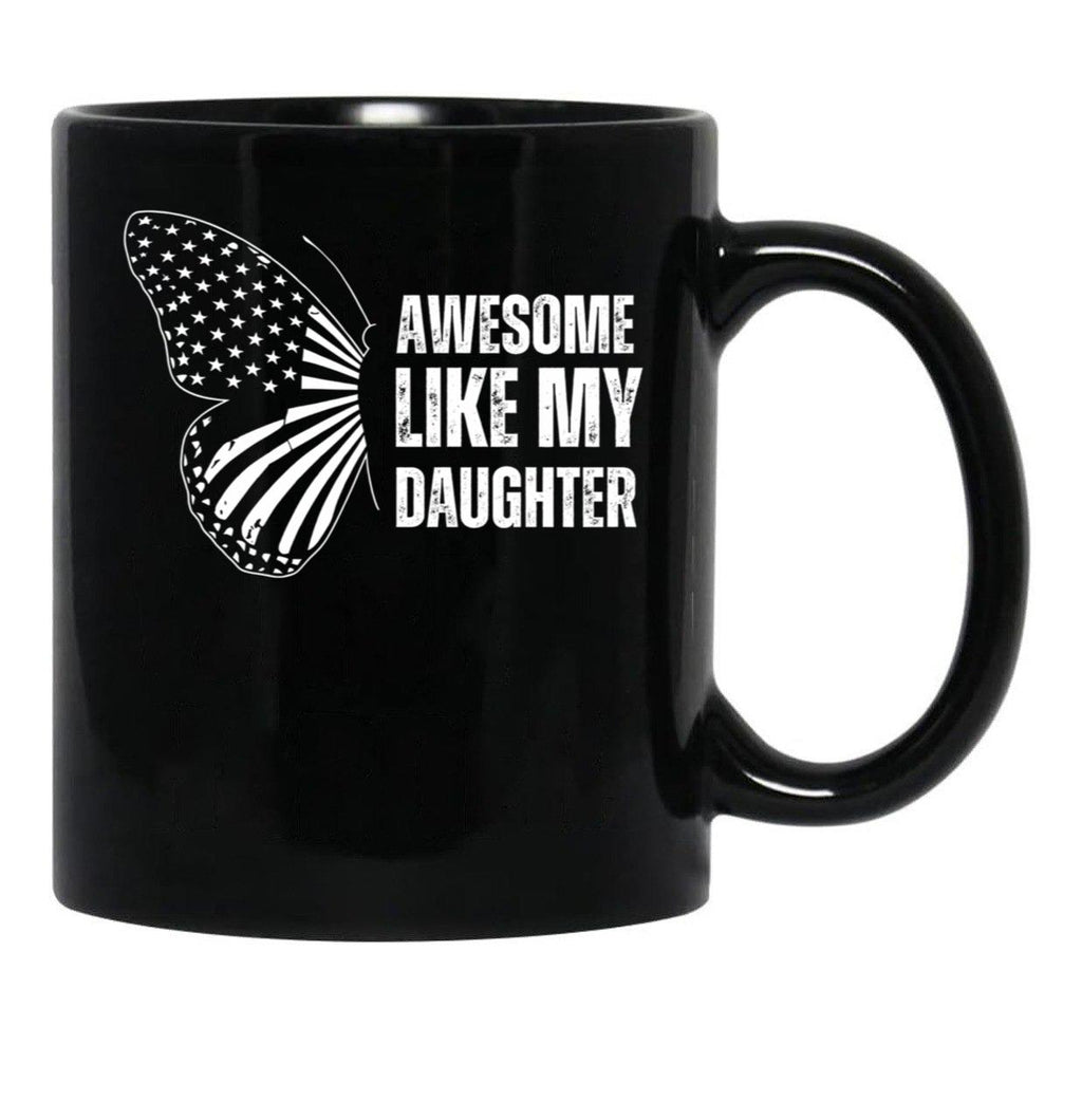 Awesome Like My Daughter Father'S Day America Flag Butterfly Black Coffee Mug - Black
