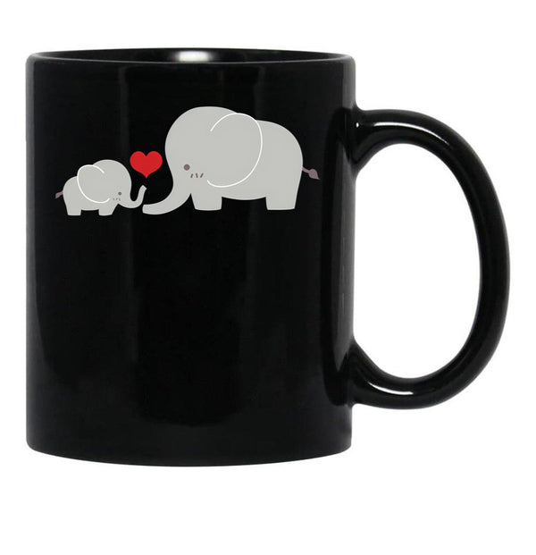 Baby And Parent Elephant With Heart Black Coffee Mug, Gift Coffee Mug - Black