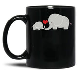 Baby And Parent Elephant With Heart Black Coffee Mug, Gift Coffee Mug - Black