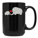 Baby And Parent Elephant With Heart Black Coffee Mug, Gift Coffee Mug