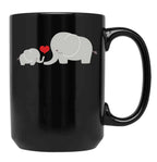 Baby And Parent Elephant With Heart Black Coffee Mug, Gift Coffee Mug