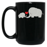 Baby And Parent Elephant With Heart Black Coffee Mug, Gift Coffee Mug