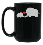 Baby And Parent Elephant With Heart Black Coffee Mug, Gift Coffee Mug