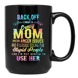 Back Off Crazy Mom Warning Design Black Coffee Mug, Gift Coffee Mug