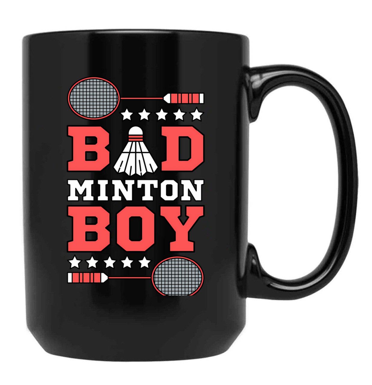 Bad Boy Badminton Boy - Badminton Puns Man Player Sport Funny Shuttlecock Racket Black Coffee Mug, Gift Coffee Mug