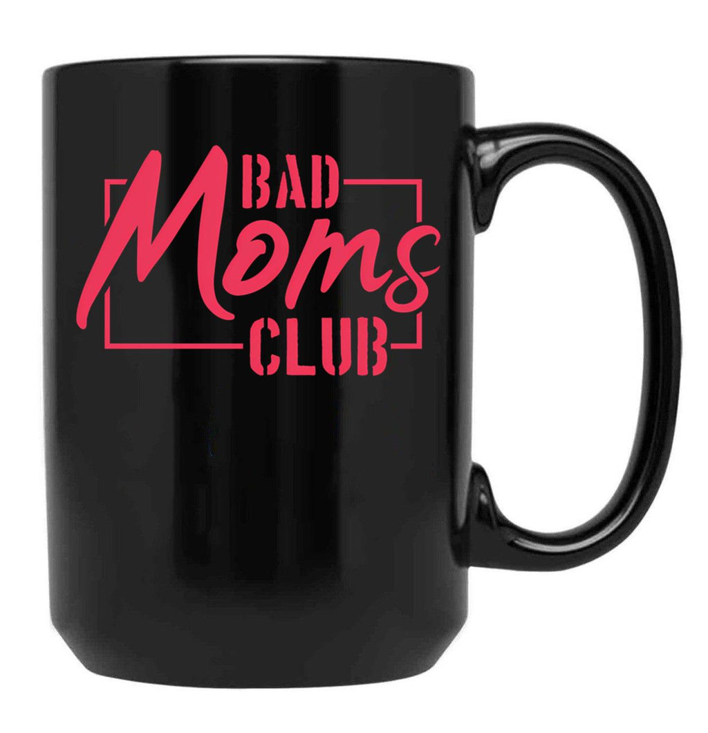 Bad Moms Club Pink In Rectangle Black Coffee Mug, Gift Coffee Mug