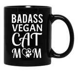 Badass Vegan Cat Mom (3) Black Coffee Mug, Gift Coffee Mug - Black
