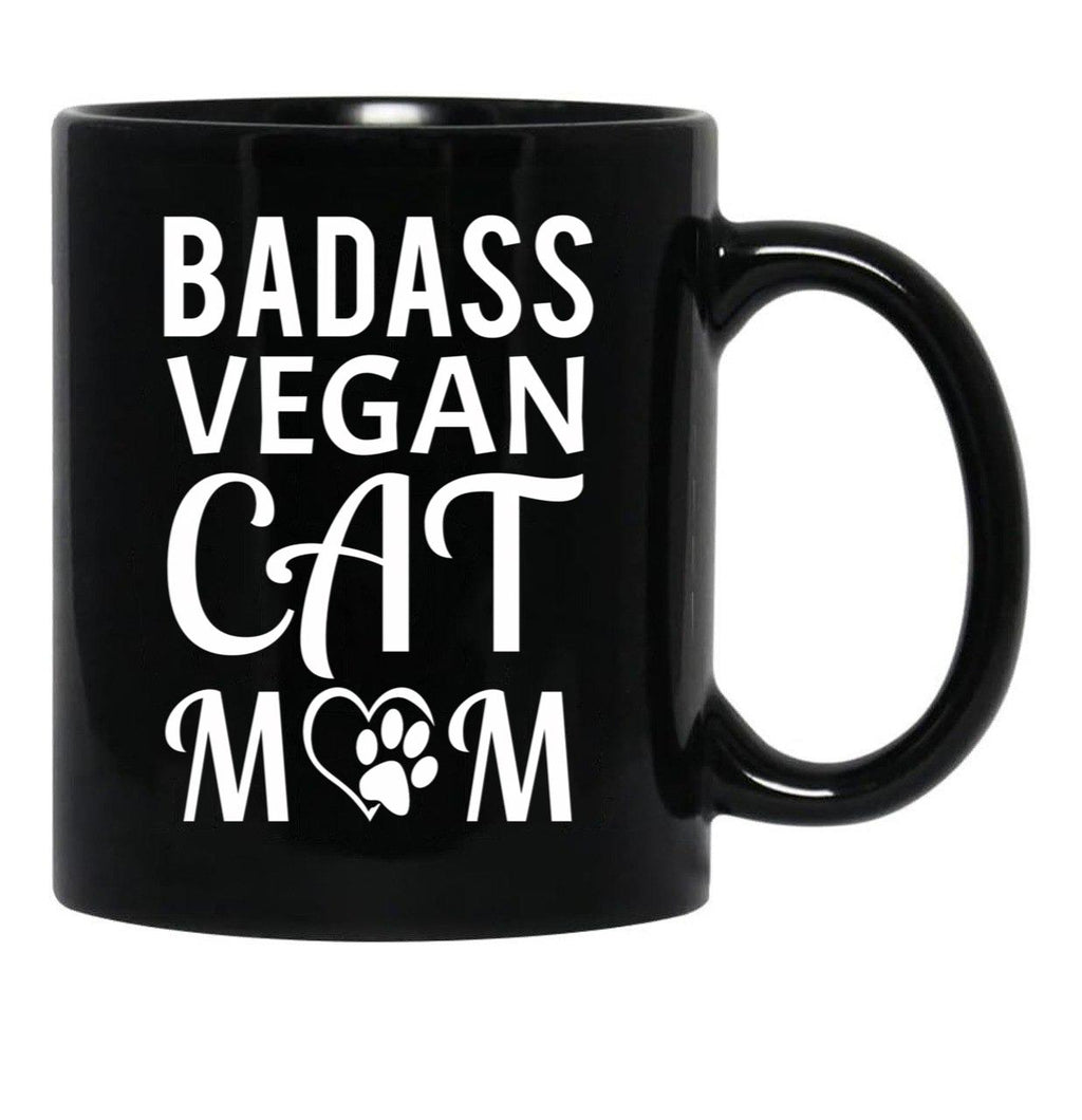Badass Vegan Cat Mom (3) Black Coffee Mug, Gift Coffee Mug - Black
