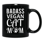 Badass Vegan Cat Mom (3) Black Coffee Mug, Gift Coffee Mug - Black