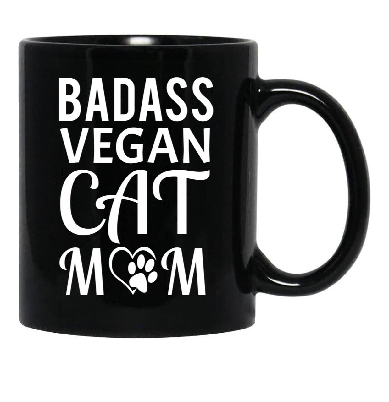 Badass Vegan Cat Mom (3) Black Coffee Mug, Gift Coffee Mug - Black