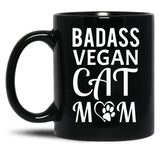 Badass Vegan Cat Mom (3) Black Coffee Mug, Gift Coffee Mug - Black