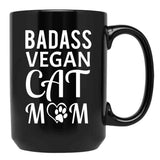 Badass Vegan Cat Mom (3) Black Coffee Mug, Gift Coffee Mug