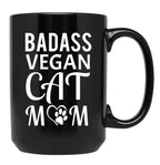 Badass Vegan Cat Mom (3) Black Coffee Mug, Gift Coffee Mug