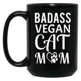 Badass Vegan Cat Mom (3) Black Coffee Mug, Gift Coffee Mug