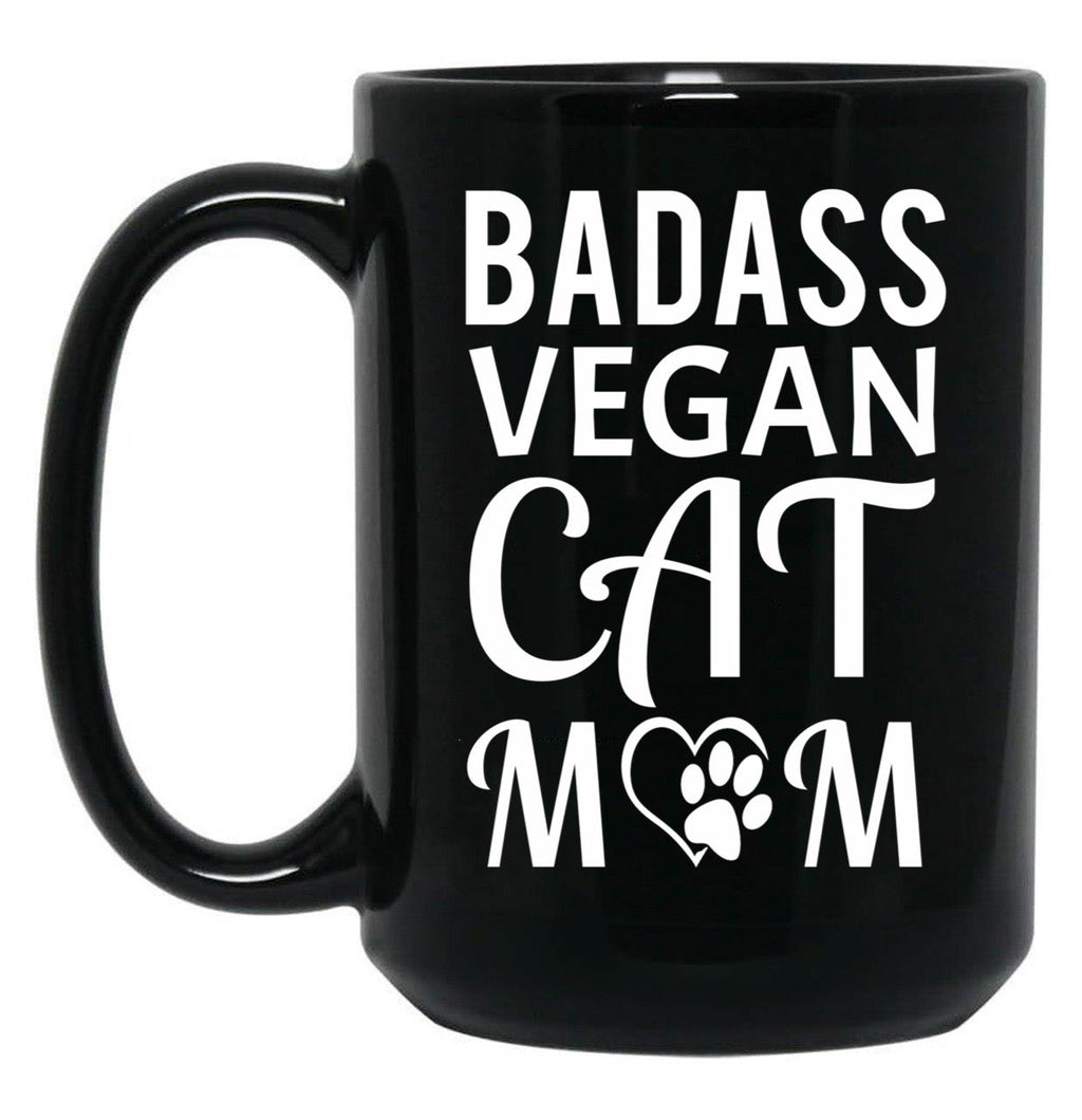 Badass Vegan Cat Mom (3) Black Coffee Mug, Gift Coffee Mug