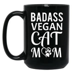 Badass Vegan Cat Mom (3) Black Coffee Mug, Gift Coffee Mug