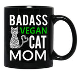 Badass Vegan Cat Mom (4) Black Coffee Mug, Gift Coffee Mug - Black