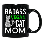 Badass Vegan Cat Mom (4) Black Coffee Mug, Gift Coffee Mug - Black