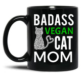 Badass Vegan Cat Mom (4) Black Coffee Mug, Gift Coffee Mug - Black