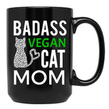 Badass Vegan Cat Mom (4) Black Coffee Mug, Gift Coffee Mug