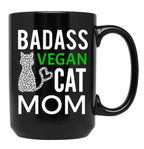 Badass Vegan Cat Mom (4) Black Coffee Mug, Gift Coffee Mug