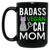 Badass Vegan Cat Mom (4) Black Coffee Mug, Gift Coffee Mug
