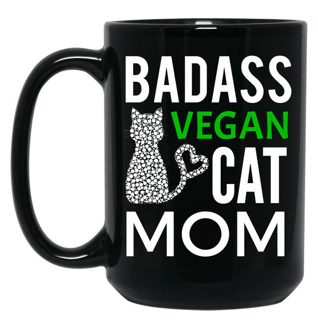 Badass Vegan Cat Mom (4) Black Coffee Mug, Gift Coffee Mug