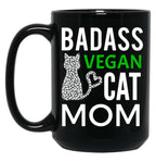 Badass Vegan Cat Mom (4) Black Coffee Mug, Gift Coffee Mug