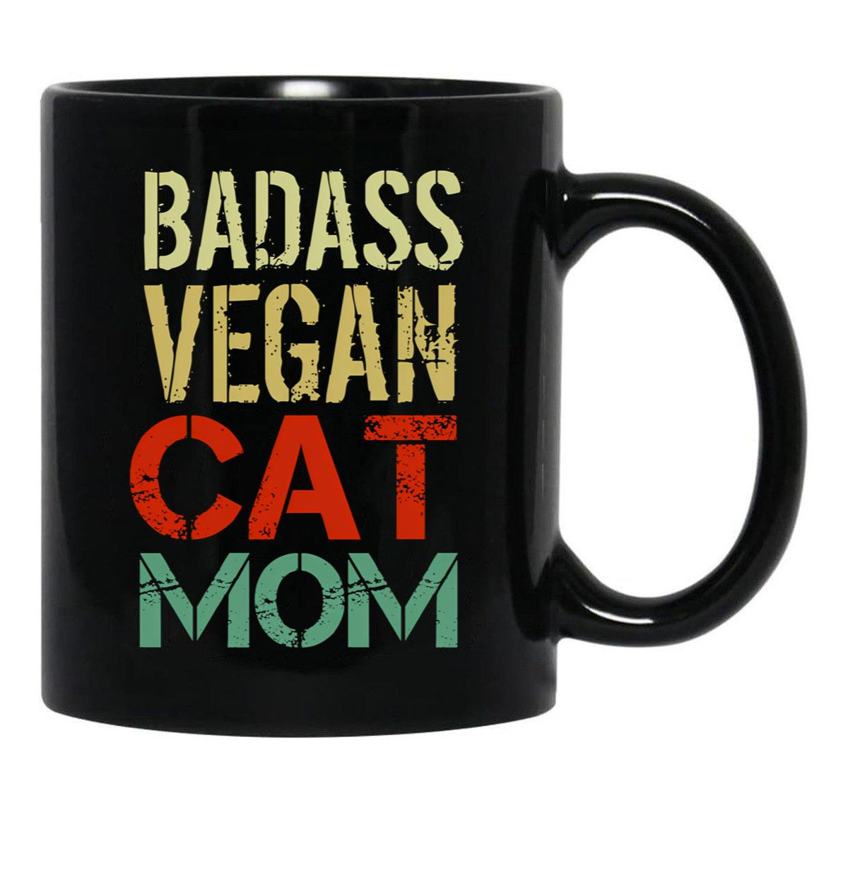Badass Vegan Cat Mom Black Coffee Mug, Gift Coffee Mug - Black