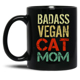 Badass Vegan Cat Mom Black Coffee Mug, Gift Coffee Mug - Black