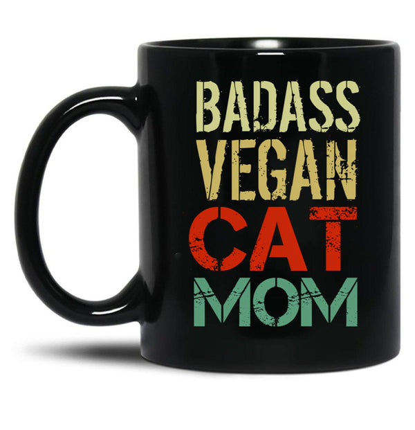 Badass Vegan Cat Mom Black Coffee Mug, Gift Coffee Mug - Black
