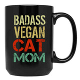 Badass Vegan Cat Mom Black Coffee Mug, Gift Coffee Mug
