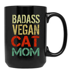 Badass Vegan Cat Mom Black Coffee Mug, Gift Coffee Mug