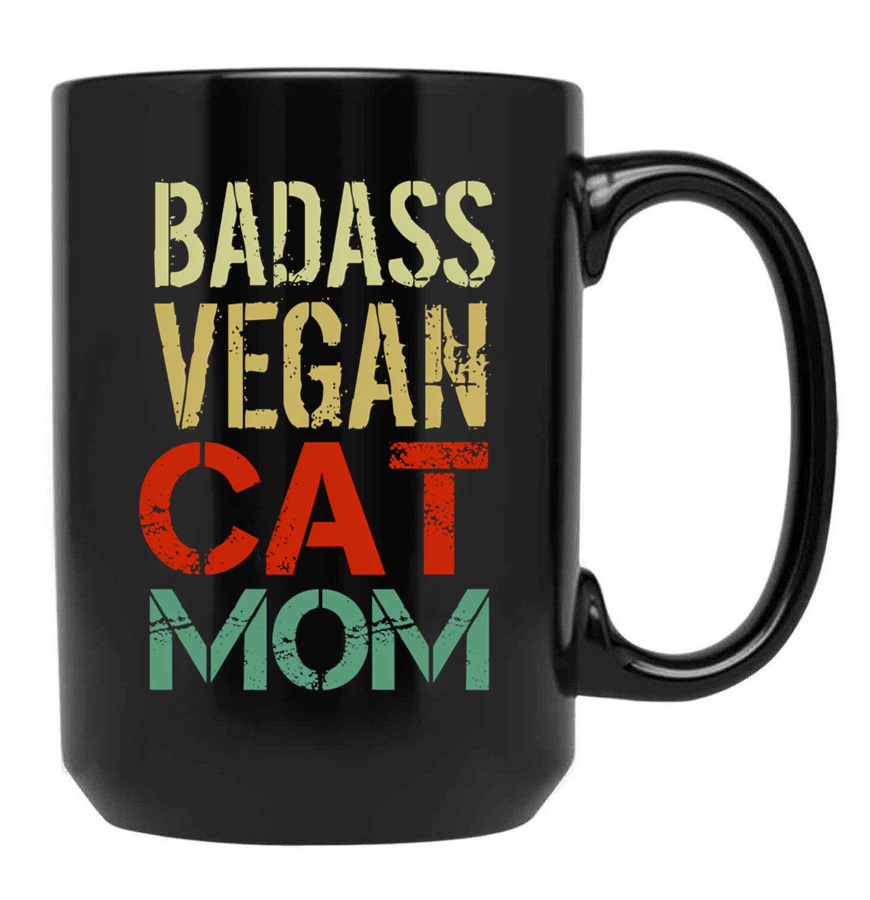 Badass Vegan Cat Mom Black Coffee Mug, Gift Coffee Mug