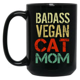Badass Vegan Cat Mom Black Coffee Mug, Gift Coffee Mug