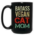 Badass Vegan Cat Mom Black Coffee Mug, Gift Coffee Mug