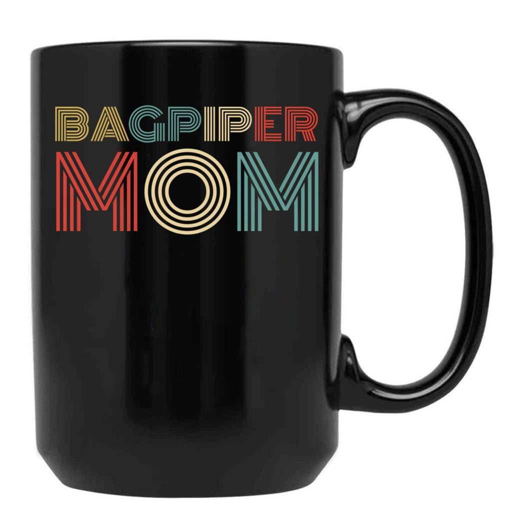 Bagpiper Mom. Bagpipe Instrument Black Coffee Mug, Gift Coffee Mug