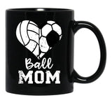 Ball Mom Heart Funny Soccer Volleyball Mom Black Coffee Mug, Gift Coffee Mug - Black