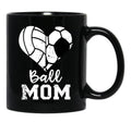 Ball Mom Heart Funny Soccer Volleyball Mom Black Coffee Mug, Gift Coffee Mug - Black