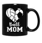 Ball Mom Heart Funny Soccer Volleyball Mom Black Coffee Mug, Gift Coffee Mug - Black