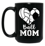 Ball Mom Heart Funny Soccer Volleyball Mom Black Coffee Mug, Gift Coffee Mug