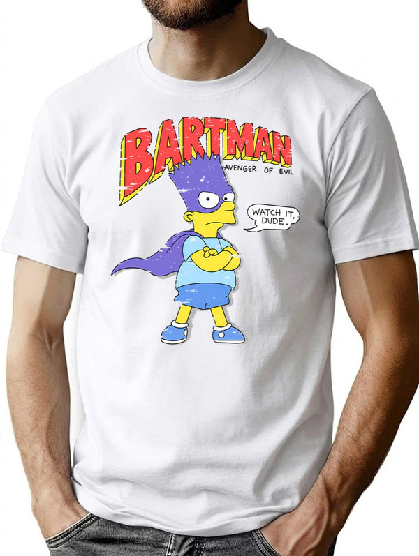 Bartman Distressed Retro 80S Shirt Vintage Look T-Shirt for Men & Women, T-Shirts Graphic Tee - White