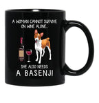 Basenji And Wine Funny Dog Black Coffee Mug, Gift Coffee Mug - Black